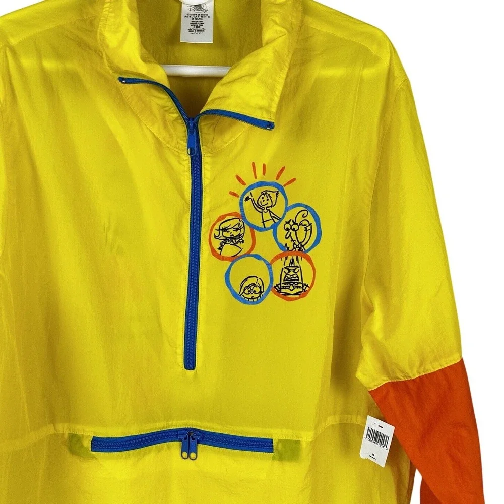 Disney Inside Out Windbreaker Adult Medium Yellow Pixar Graphic Half‎ Zip NWT